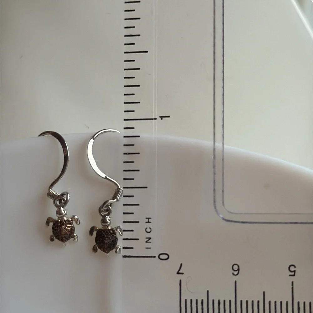 Sterling 925 Silver Turtle Earrings - Picture 4 of 5
